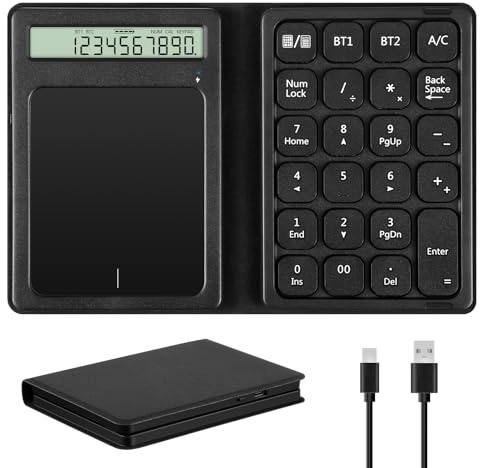 Bluetooth Numpad, Luckits Tragbar Ziffernblock kabellos mit Display & Touchpad-Rechner 23 Tasten Faltbarer Finanzrechner Schlank Kabellos Nummernblock für PC Desktop Laptop Tablet Windows Android iOS