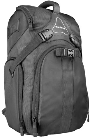 Mantona Rhodolit SLR-Kamerarucksack - Fototasche geeignet für SLR mit angesetztem Objektiv, weitere Objektive, Systemblitz und Zubehör, schwarze Kameratasche inkl. Regenschutz