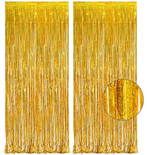 Lametta Vorhang Gold Glitzer - GREATRIL Party Vorhänge Foto Hintergrund Luftschlangen Geburtstag Dekoration für Abschluss Abi 2026 Geburtstag Kino Hollywood BVB Biene Silvester New Year Party Deko