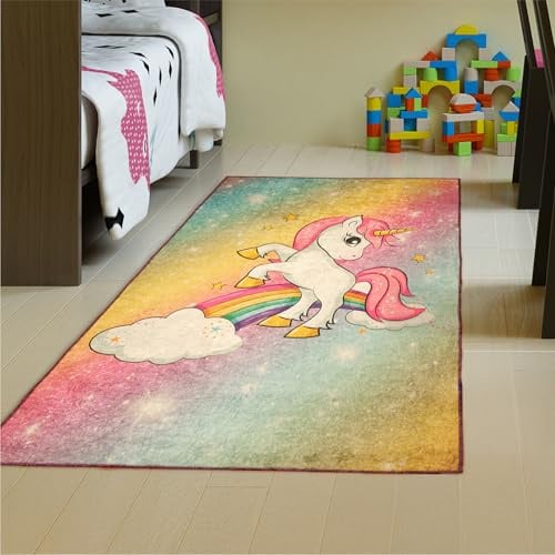 Bosdela Kinder- und Babyteppiche – Vielfältige Designvariationen für jeden Spielraum 100x160 cm (Kinder- und Babyteppich Unicorn, 100x160 cm)