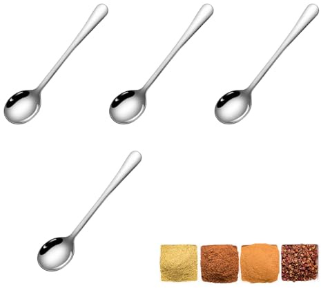4 Stück Edelstahl Mini Löffel 7,5 cm, Kleine Gewürzlöffel für Salz, Zucker, Gewürze & Deko, Praktische Tiny Scoops für Küche
