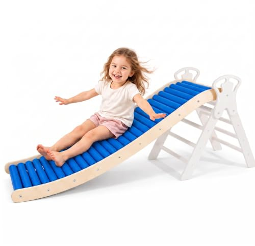 WoodsCraft Rollen-Wellenrutsche [160cm] für Kletterdreieck & Sprossenwand | drehbare Rollen für sensorischen Spielspaß | für Sprossenwand Kinderzimmer & Kletterdreieck | Indoor & Outdoor