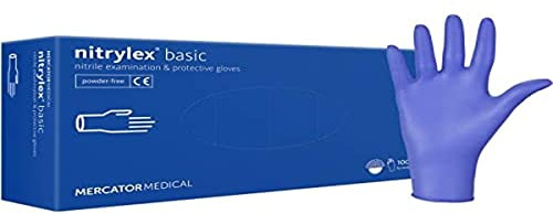 Nitrylex Classic Einweg-Nitrilhandschuhe, schützende Untersuchungshandschuhe, puderfrei, unsteril, Blau , Größe L (8-9), beidhändig tragbar, Mikro+strukturierte Fingerspitze, dispenser box 100 Stk