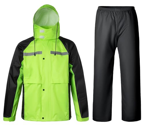 Oralidera Regenanzug für Herren Damen Reflektierend Winddicht Regenanzug Regenbekleidung Fahrrad Regenjacke und Regenhose Wasserdichter Anzug, Grün+Schwarz, M