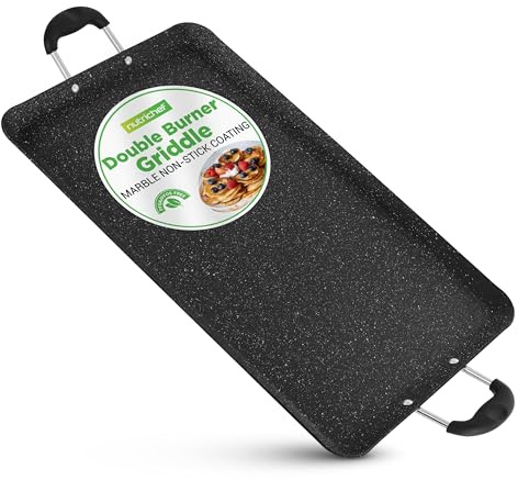 Nutrichef Grillplatte 51×30 cm Plancha XXL – Antihaft Aluminium Grillpfanne für Gasgrill & Herd BBQ – Große glatte Grillplatte, Black
