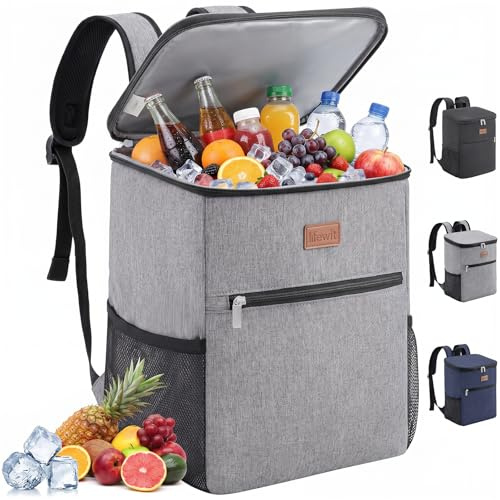 Lifewit 21L 30 Dosen Kühl Rucksack Kühlrucksack Kühltasche Picknicktasche Groß Isoliert Cooler Bag Männer Frauen für Strand/Picknick/Camping/BBQ/Wandern, Grau