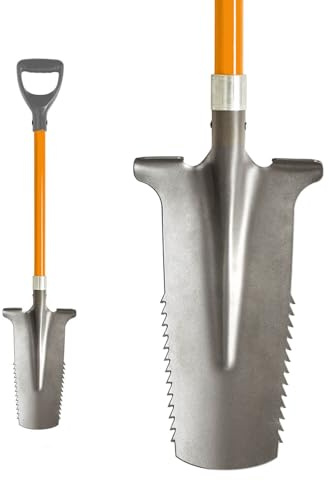 3 PAGEN® Spaten mit Wurzelsäge, Spitze aus Karbonstahl mit scharfen Zähnen, Gärtnerspaten 114 cm, mit ergonomischem Griff und breiter Trittkante - hochwertiges Spatenblatt für Harte Böden