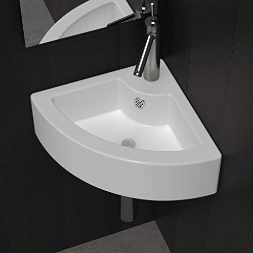 vidaXL Waschbecken Keramik Eck mit Überlauf Hahnloch Waschtisch Keramikspülen