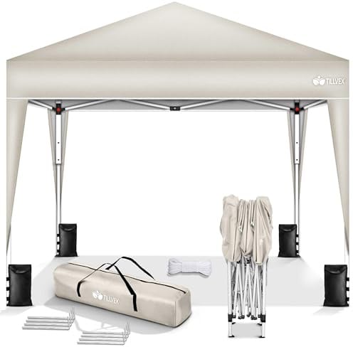 tillvex® Pavillon 3x3m Wasserdicht + 4x Sandsäcke | Stabil & Winterfest | Pop-Up Faltpavillon Höhenverstellbar | Gartenzelt UV 50+ | Partyzelt Klappbar mit Tasche für Garten Camping Festival Party