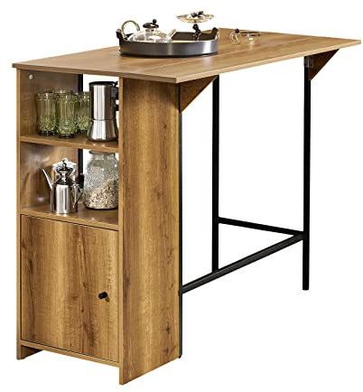 SoBuy Bartisch Küche Hochtisch mit Erweiterbarem Tischplatte Moderner Esstisch mit Stauraum für Küche, Wohnzimmer oder Bar Platzsparendes Design für Kleine Räume B120 × H95 × T45/63cm FWT98-PF