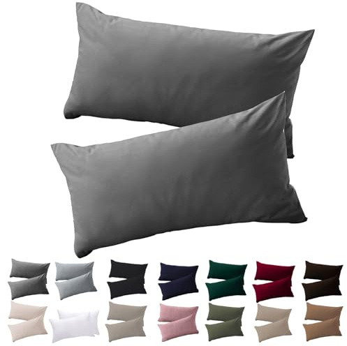 Soifox Kissenbezug 40 x 80 2er Set - Kopfkissenbezug 40x80 Anthrazit 100% Mikrofaser bügelfrei & knitterfrei mit Reißverschluss
