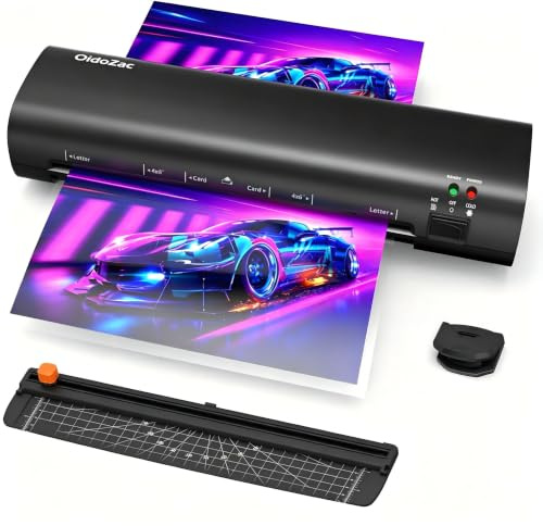 OidoZac A4 Laminiergerät, 4 in 1 Heiß- und Kaltlaminierung, Laminiergerät mit 15 Laminierfolien, Eckenrunder, Papierschneider, ABS-Funktion Anti-Stau, 80-125 Mic, für Büro, Schule, Zuhause-Schwarz