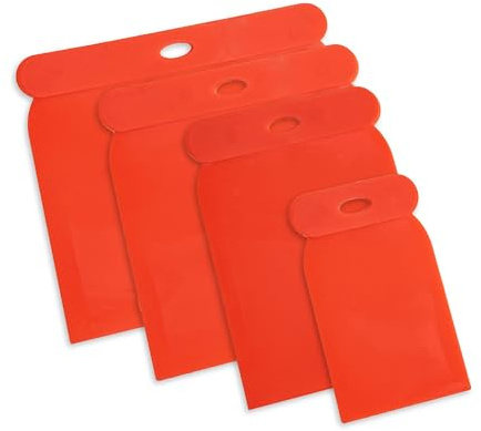 Japan Spachtel Set, 4 Stück, in Orange, Kunststoff, Klingenlängen 116, 98, 73, 48 mm, 45° Kante, säurefest, lösungsmittelfest, Karosserie Spachtelsatz zum Verfüllen, Glätten, Multifunktionsspachtel