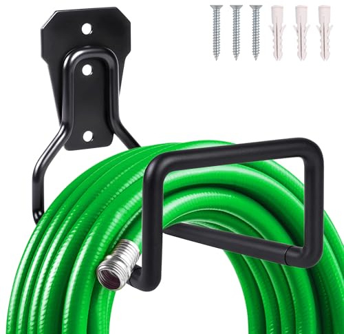 Metall Schlauchhalter, Gartenschlauchhalter Wandhalterung, Gartenschlauch Aufhängung für Wasserschlauch, Verlängerungskabel für Außenhof - Schwarz