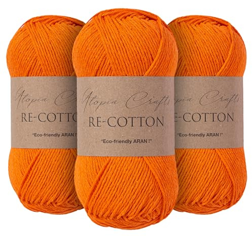 Utopia Crafts Re-Cotton Strickgarn, 3 x 100 g (Kürbisorange)