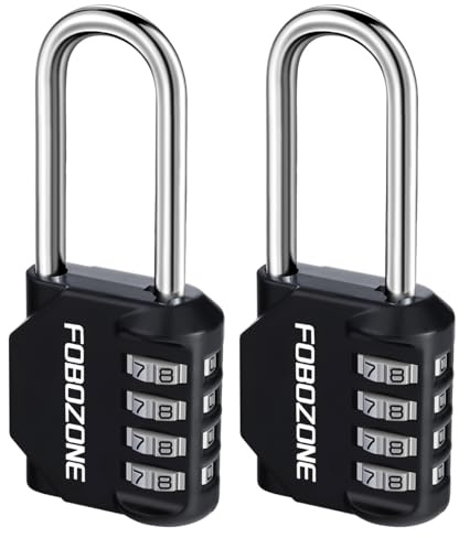 FOBOZONE Zahlenschlösser Vorhängeschloss, 4-stelliges wasserdichtes Vorhängeschloss mit zurücksetzbarem Code, für Turnhallenschließfach, Schrank, Schuppen, Haspel, Tor (L Schwarz 2 Pack)