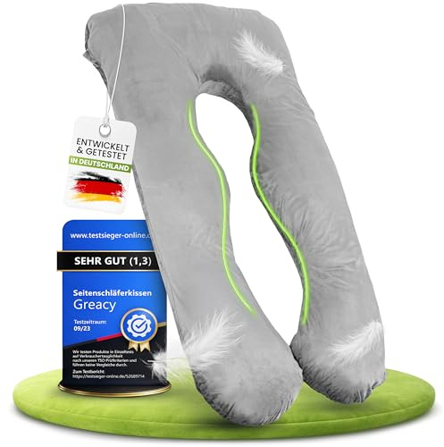 Greacy Seitenschläferkissen mit Bezug [waschbar - Flexible Füllung] Stillkissen XXL | Pregnancy Pillow | Kissen Schwangerschaft | Body Pillow | Schlafkissen Lesekissen | Schwangerschaftskissen