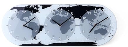 NeXtime Wanduhr MONDIAL, mit 3 Ziffernblätter, aus Glas, 50 x 18,6 cm