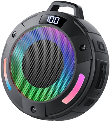Tragbarer Mini Bluetooth Lautsprecher, Musikbox Bluetooth mit Licht, Kräftiger Klang, IP68 Wasserdicht/Staubdicht, Schwimmfähig, 20h Spielzeit, TWS & TF-Karte, Bluetooth Box für Dusche/Wandern/Reisen