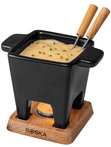 Boska - Käsefondue set klein 2 personen - Nero Tapas Fondue Klein Teelichter - 300 ml Inhalt für 175 gr Geschmolzenen Käse [ink. Fonduegabeln] [Mikrowellen-und Spülmaschinenfest]