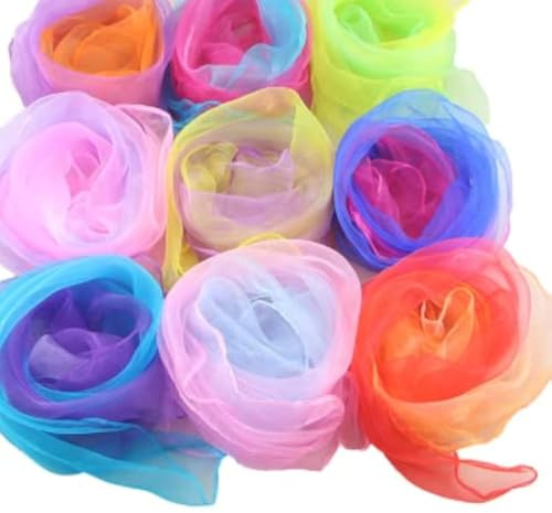 smatime10 Stück Jongliertücher,Chiffontücher für Tanzen,Square Tanzschals, Ideal als Requisite für Sensorisches Werkzeug, Tanzen, Jonglieren,Bühnenauftritt Kostüm Passend - 60 x 60cm