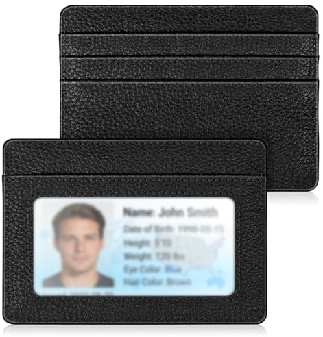 FINTIE Flache Geldbörse Kartenetui Ausweishülle, Premium Kunstleder RFID Schutz Slim Geldbeutel Kreditkartenetui mit ID-Fenster und Schnellzugriff-Fach für Herren Damen, Schwarz