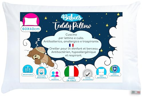 4BABIES - kinderkopfkissen 40x60, Baby Kissen ab 1 Jahr Atmungsaktiv, Antiallergisch mit Futter 100% italienische Baumwolle, Hypoallergen, Milbendicht