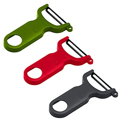 KUHN RIKON Sparschäler Peeler 3er-Set, Grün, Grau und Rot, Klinge aus Karbonstahl