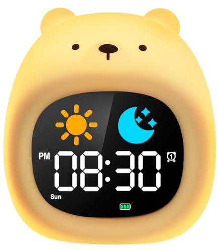 HOTUT Kinder Lichtwecker,Schlaftrainer Kinder mit Nachtlichtern,6 White Noise Kinderwecker,Digitaler Wecker für Mädchen und Jungen(Bärenjunges