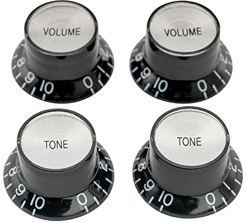 Musiclily Pro Metrisch Gitarre Potiknöpfe Top Hat Knobs Set 2T2V Schwarz | 2 Volume 2 Tone, für Epi LP SG Style E-Gitarre
