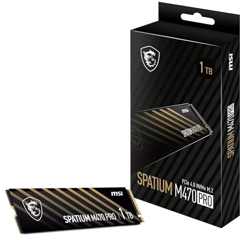 MSI SPATIUM M470 PRO SSD 1 TB – PCIe 4.0 NVMe M.2 interne Solid-State-Festplatte, 6000 MB/s Lesen & 4500 MB/s Schreiben, 3D NAND, integrierte Datensicherheit, Center – 5 Jahre Qualität (320 TBW)