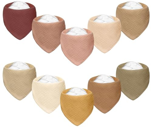 TOFFCAEA 10 Stück Lätzchen Baby Absorbierende Dreieckstuch, Vier Stockwerke Weiche & Absorbierende Musselin Halstüch, mit Verstellbares Druckknopf, für Jungen, Mädchen, Unisex (Warm Blush)