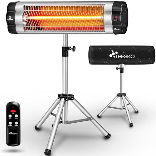 TRESKO Infrarot Heizstrahler 2500W mit Fernbedienung | Wärmestrahler elektrisch mit 3 Heizstufen | Terrassenstrahler Innen & Außen | Infrarotstrahler höhenverstellbar