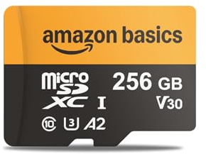 Amazon Basics 256-GB-microSDXC-Karte mit Adapter, Lesegeschwindigkeit bis zu 200 MB/s, 1er-Pack