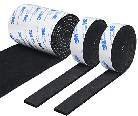 Vicloon Filzgleiter Selbstklebend, 3 Rollen Filz selbstklebend(120 * 10cm *1er / 120 * 2cm *2er), Starke Filzstreifen Stühle und Möbelfüße, Schneiden Sie Jede Form, Schwarze Möbelgleiter