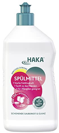 HAKA Spülmittel Zitrone, 750 ml, Handspülmittel mit starker Fettlösekraft, extrem ergiebig, streifenfreie Sauberkeit, vegan, hautfreundlich