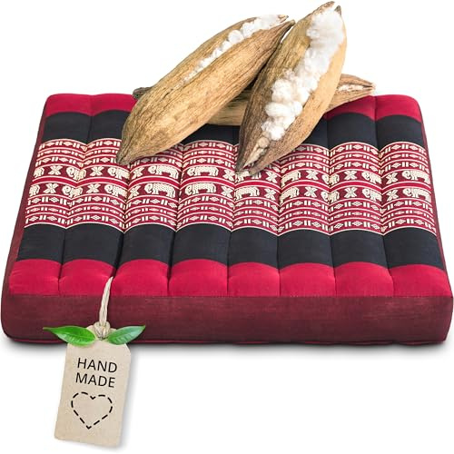 livasia Sitzkissen Stuhlauflage groß - 50x50x6cm - Bodenkissen Indoor/Outdoor, Meditationskissen Yogakissen, Stuhlauflage für Palettenmöbel, Steppkissen für Stuhl und Bank (Rot/Elefanten)