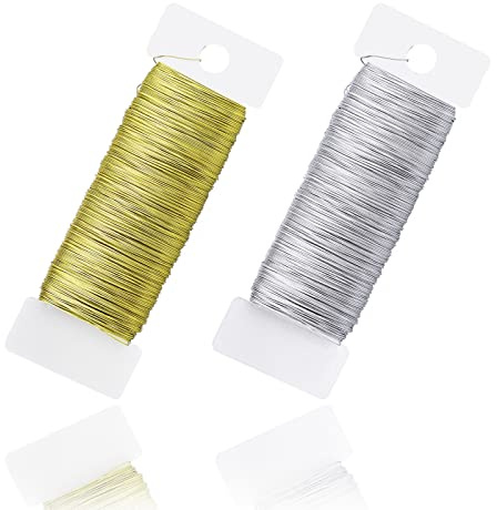 0,35mm x 100m Basteldraht Gold, 2 Rollen Blumendraht Draht zum Basteln Schmuckdraht Wickeldraht Modellierdraht Basteln für Deko Handwerk Pflanzen (50m/Rolle)
