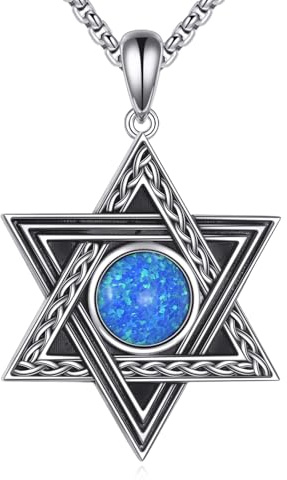 KZX Davidstern Halskette 925 Sterling Silber Blaue Opal/Abalone Davidstern Anhänger Jüdischer Stern Schmuck Geschenke für Frauen und Männer