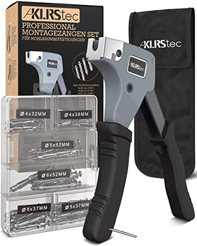 KLRStec Hohlraumdübel Zange Set - Montagezange für Hohlraumdübel inkl. Metall Hohlraumdübel in 6 verschiedenen Größen