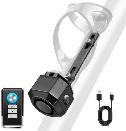 Cruxer 110dB Fahrrad Alarmanlage, USB-C Wiederaufladbar mit Fernbedienung | 3 Klingeltöne, 3 Lautstärken, 7 Empfindlichkeitsstufen, IP65 Wasserdicht, 70m / 229ft Funkreichweite, L‑förmige Halterung