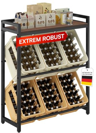 STEELSØN Astris Getränkekistenregal 6 Kisten, Ablage, Schwarz/Braun, Metall | Stabiles, platzsparendes Getränkeregal, Kistenregal, Kastenständer für Kisten & Obst, Bierkisten Regal, Getränkekistenhalter
