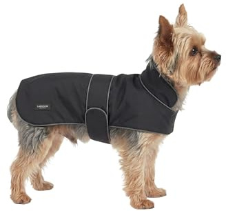 LARKSON Hundemantel Schwarz – Jonte | Regenmantel für Kleine & Mittelgroße Hunde, 10000 mm Wassersäule, Verstellbar, Reflektierende Elemente