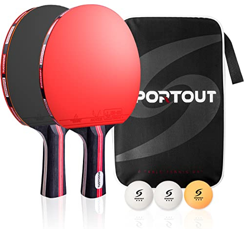 Tischtennisschläger,Hochleistungs-Tischtennis Set | Premium Tischtennisschlaeger, 3-Sterne-Tischtennisbälle, Kompakte Aufbewahrungstasche (Set für 2 Spieler | A Rot)