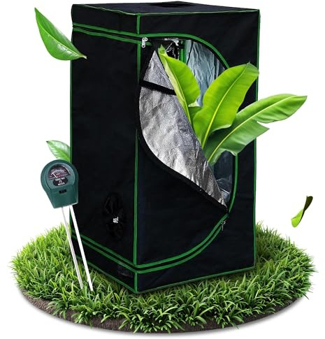 Melko Growbox Growzelt 40x40x120 cm lichtdicht mit 3-in-1 Messgerät Schwarz | reflektierende Innenfolie, stabile Metallstangen mit Klicksystem, herausnehmbarer Bodeneinsatz, Zuchtzelt für Innenräume