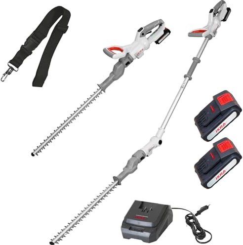 IKRA 2in1 Teleskop Heckenschere ICPH 2050, inkl 2 Akkus & Schnelllader | Einsetzbar für normale Hecken oder mit Teleskopierung für hohe Hecken, inkl. Schultergurt, 20 Volt Akku-Familie von IKRA