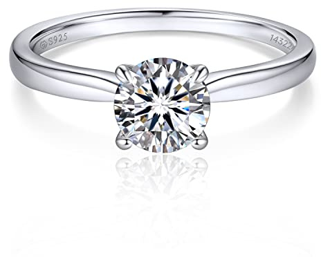 MomentWish Verlobungsring Damen, 1 Karat Solitär 925 Sterling Silber Moissainte Ringe D Farbe VVS1 Muttertagsgeschenk mit Geschenkbox Gra Zertifikat-Größe56