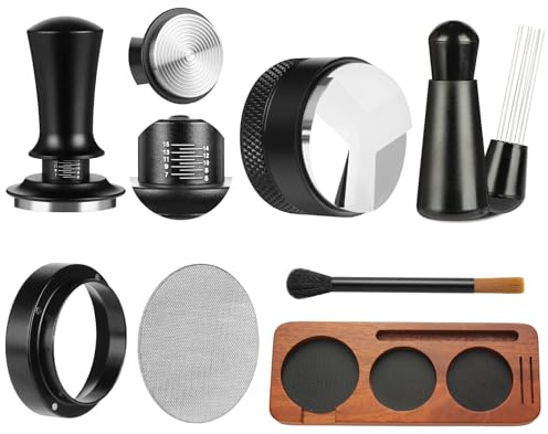 7-teiliges Espresso-Zubehör, 51mm Espresso-Tamper-Werkzeuge, WDT-Tool Espresso-Maschinen-Zubehör-Kit, Kaffee-Tamper mit Holz-Espresso-Tamping-Station, Verteiler, Rührer, Dosier-Trichter, Bürste