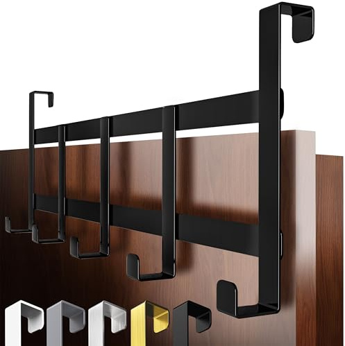 4smile Türgarderobe zum Einhängen – Schwarze Türhaken universell verwendbar, flexible Kleiderhaken Tür, robust - Vielseitige Haken zum Einhängen, platzsparende Türhakenleiste für gesamte Wohnung