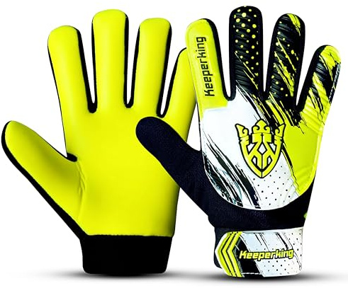 Keeperking Torwarthandschuhe Kinder Clawxen, Jungen und Mädchen, Junior Fußballhandschuhe Fußball Spielerhandschuhe für Jungen tormannhandschuhe (4,C3-Yellow)